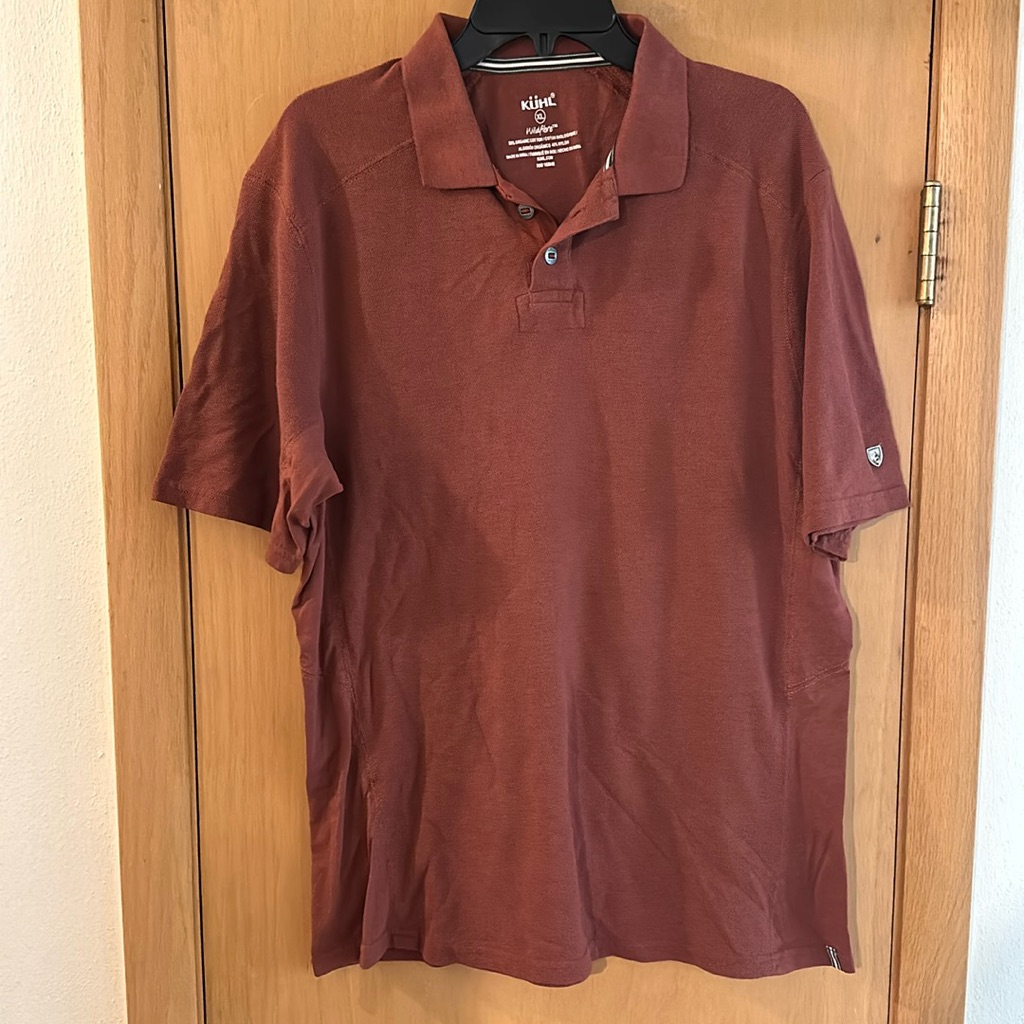Kuhl Men’s Wildfibre Organic Cotton Pique Polo Shirt Rust Brown Size Xl